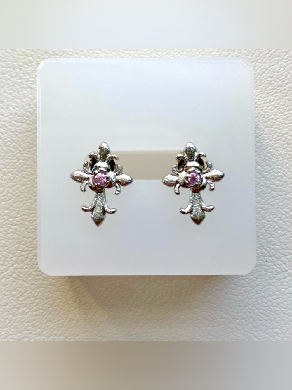 Elegant Silver and Pink Stud Earrings